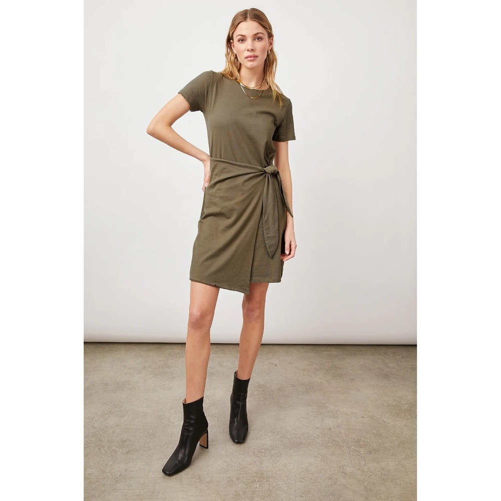 Rails Womens Edie Canteen Dress Size Small Solid Brown Side‎ Wrap Tie Cotton